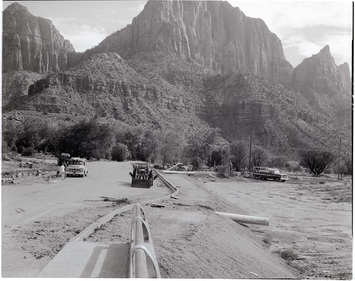 Construction of sanitation station near entrance to South Campground.