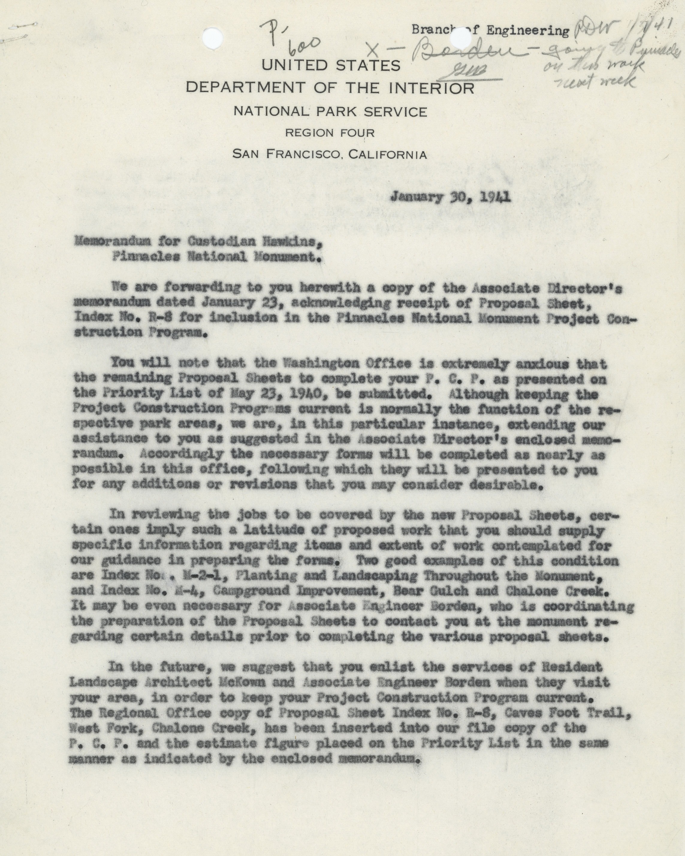 Project Construction Program Memorandum