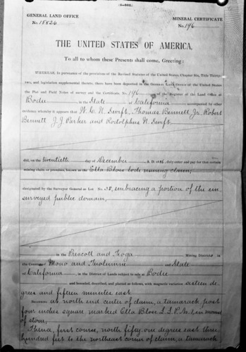 Document pertaining to the Tioga Mines. Originals in the Yosemite collection. See also RL-13,130-13,145