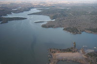 Aerial view of the Lake of the Arbuckles showing the area of the Buckhorn boat Launch and Ranger Station.