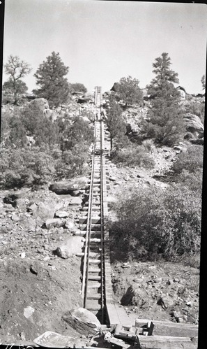 Tramway for transporting construction materials to reservoir site in the Oak Creek residential area.