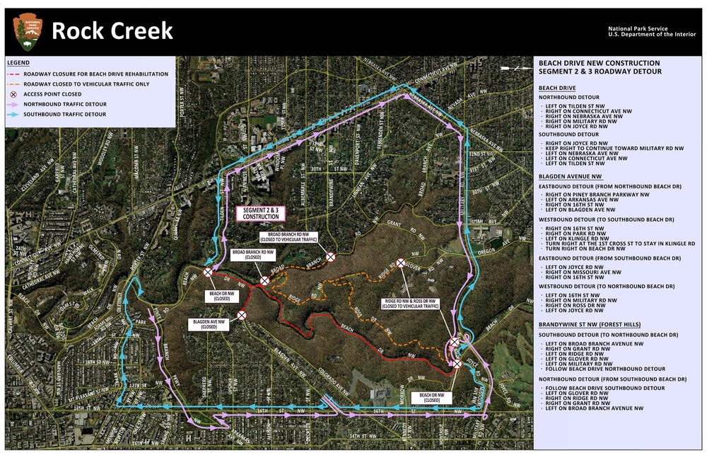 Beach Drive Segments 2 and 3 Detour Map with Instructions