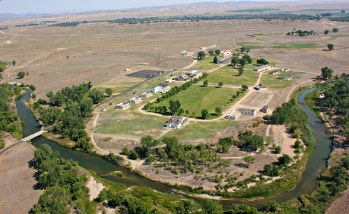 Aerial view of Fort Laramie National Historic Site looking north.