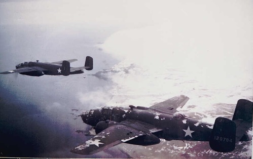 Two B-25s in flight