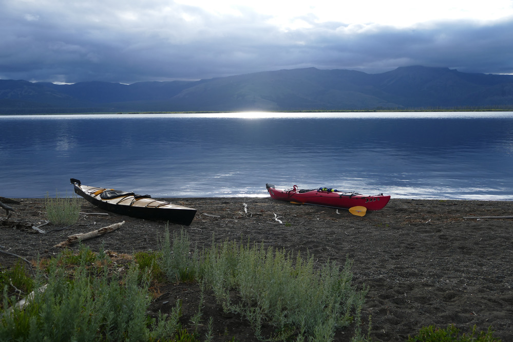 Kayaks beached on southeast arm