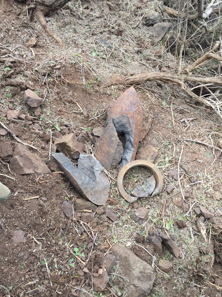 Projectile now in pieces after being destroyed by Military munitions experts