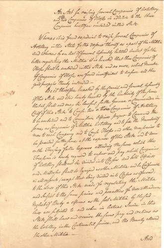 Act of New Jersey assembly to raise Artillery companies