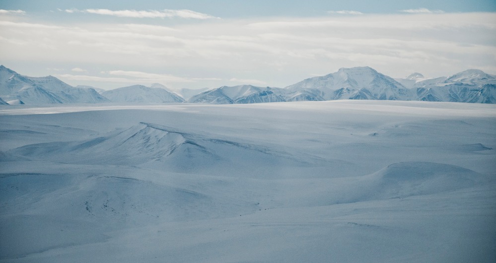 Aerial view of mountains in winter