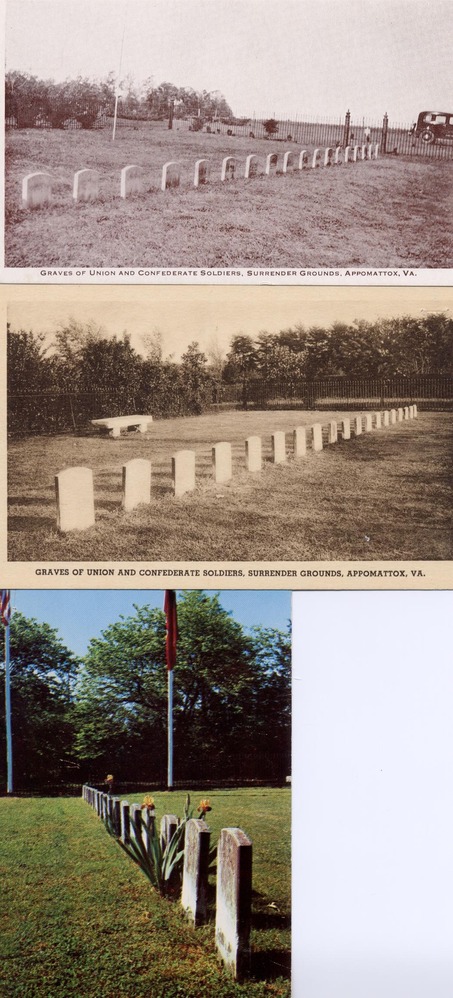 Postcards of Confederate Cemetery. There are 2 pictures of the tombstones and one of the flag pole.