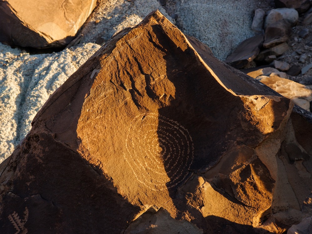 The sunlight interacts with the Martha's Butte Petroglyph at Summer Solstice