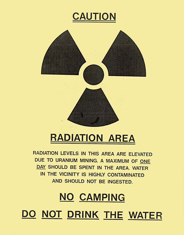 Sign with radiation symbol