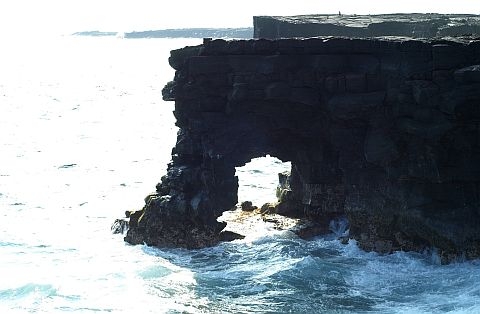 Sea arches are found along the ocean's edge, where lava flows entered the ocean.