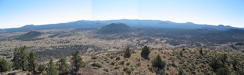 A panorama of the top of the Medicine Lake shield volcano, looking south from the Schonchin Butte fire lookout.