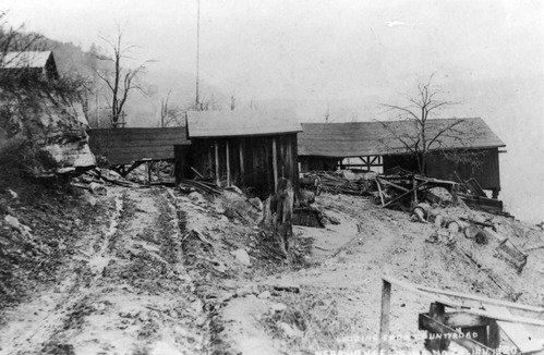 historic photo of mining buildings