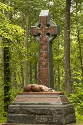 The celtic cross and Irish wolfhound adorn the monument to the 63rd, 69th and 88th New York regiments of the famous "Irish Brigade".