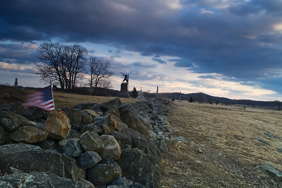 Remains of the stone wall at the "Angle", the point of the southern attack on July 3, 1863.