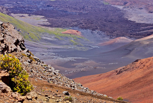 A view of a dried lava flow within Haleakalā Crater