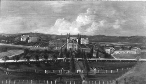 The Commandant's House was completed in 1805. This is believed to be the earliest depiction of the Commandant's House in the 1820s. Notice the rural setting. As time goes on the city of Charlestown grew up around the building.