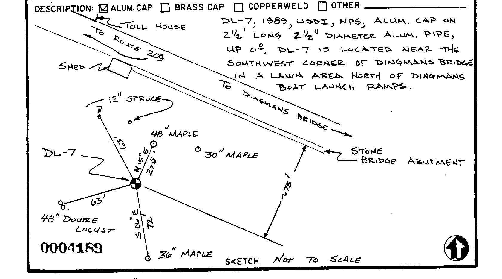 00004189 Monumentation Sketch of DL-7, 1989 in Delaware Water Gap National Recreation Area, 1989