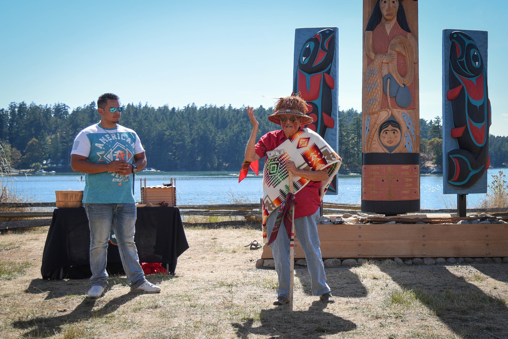 Hereditary Chief of the Lummi Nation addresses the public.