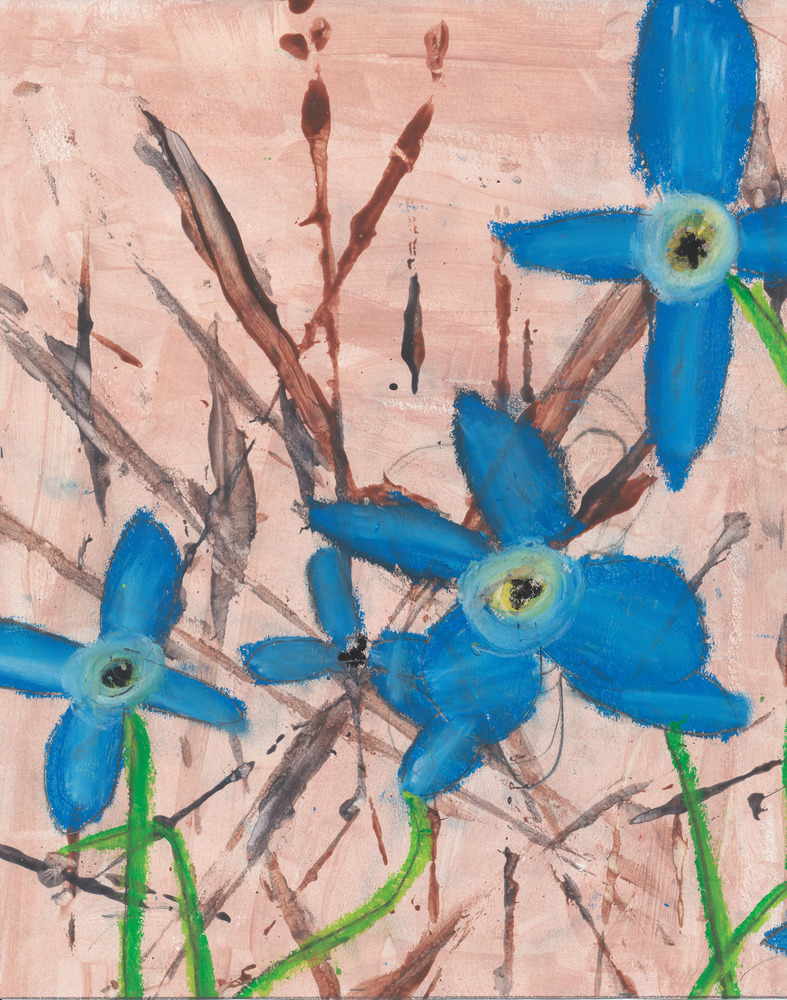student artwork - drawing of blue flowers
