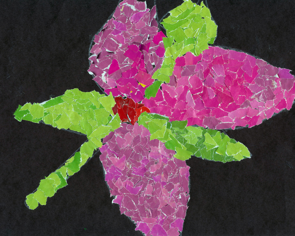 student artwork - purple and green flower made from paper