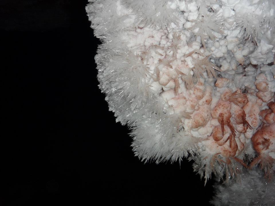 A cave formation with many needle-like tips known as frostwork.