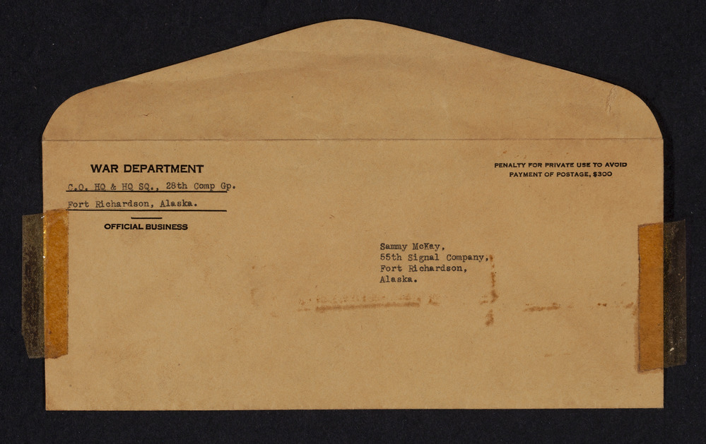 Yellowed envelope to Sammy McKay