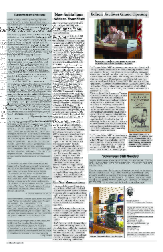 Thomas Edison National Historical Park Newsletter