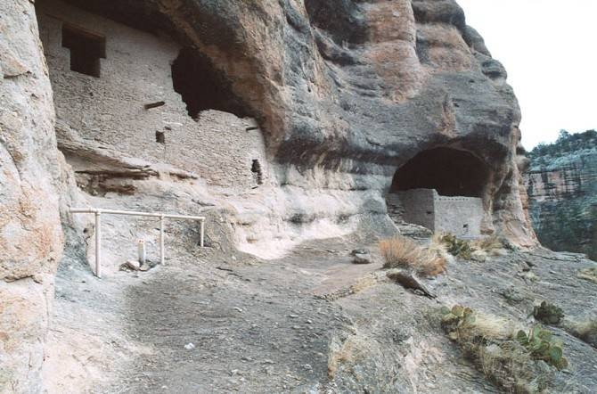 A view of Caves 2 and 3 on a cloudy day
