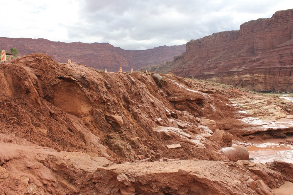 Damage to the road at Lees Ferry from heavy rains.