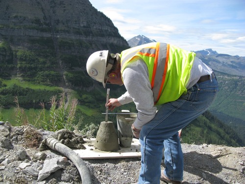 Quality control making a slump test on pressure grout