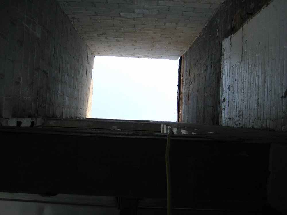 Looking up the new elevator shaft.