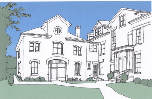 When the Site discussed adding an addition, the intention was to disguise the modern addition to resemble the missing carriage house. This early sketch indicates the efforts to recreate the appearence of the West face, or front, of the carriage house.