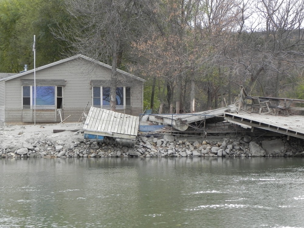Damaged boat docks at Lazy River Acres near Verdel, Nebraska