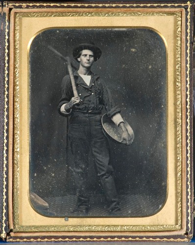 Captain Loring N. Shaw posing as a gold miner, circa 1851. P85-001.1 daguerreotype.