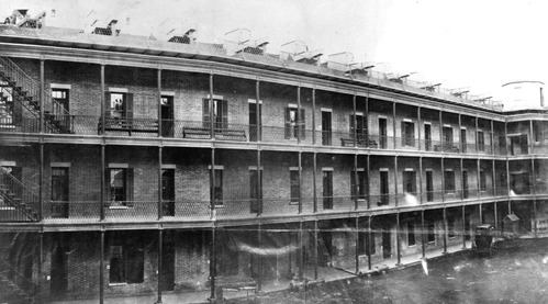 This 1865 photo shows Fort Point from inside the parade ground. Note the iron work of the bannisters and the wooden shutters on the windows.