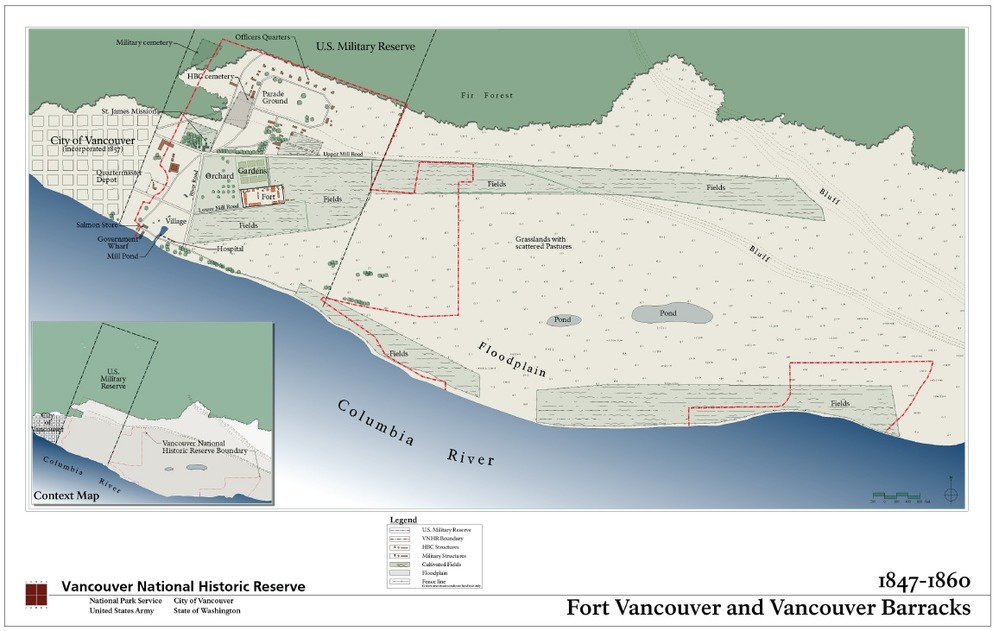 Map from the 2006 Cultural Landscape Report showing the landscape from 1847 to 1860