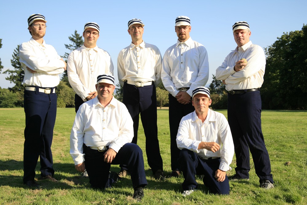 Members of the Occidental Base Ball Club pose for a photo before the game