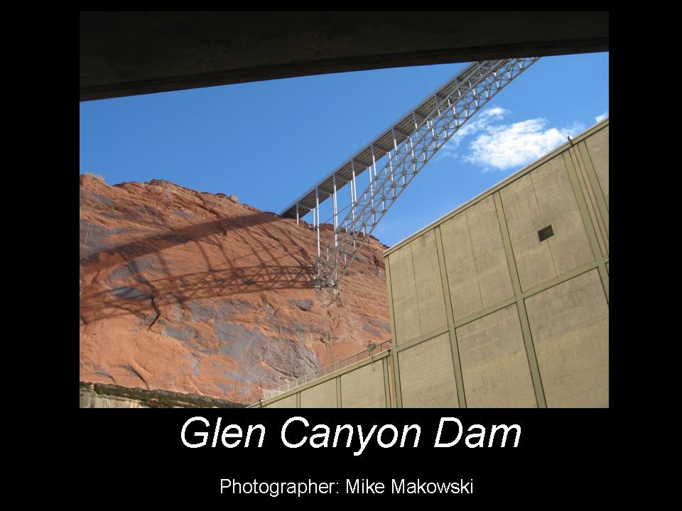 Photo entry in the 2007 Glen Canyon Photo Contest. Photo taken from the bottom of the Glen Canyon Dam looking up to Glen Canyon Bridge.