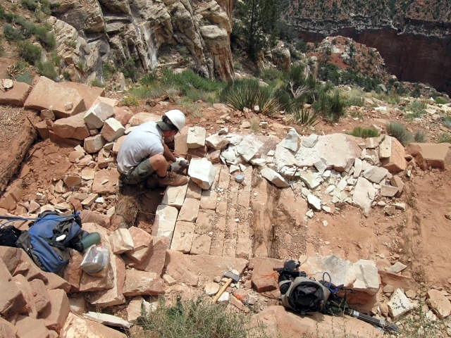 An NPS employee hard at work on the South Kaibab Trail