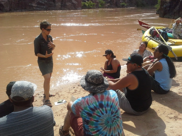 Native Conservation Corp youth learn from Ranger Kim about the hydrology of Grand Canyon on a Diamond Down Trip