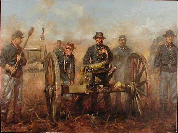 Sigel Takes Aim is an oil painting done by artist Andy Thomas of Carthage, Missouri. It is one of eleven paintings by Thomas depicting the Battle of Pea Ridge. The Pea Ridge National Military Foundation is currently raising funds to purchase this painting, along with eight others, to complete the collection.