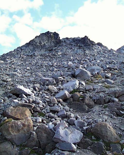 The steep slope up the north side of Watchman Peak is strewn with rocks.