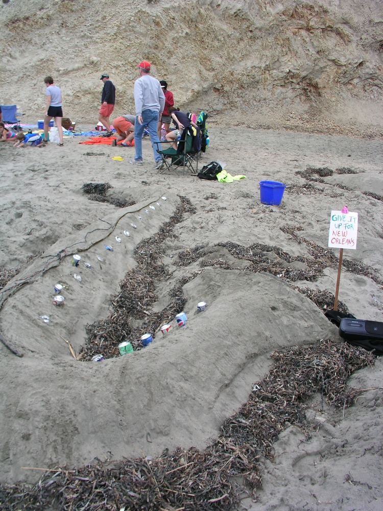 2005 Sand Sculpture Contest: Adults’ Group Honorable Mention: Entry #33 Give It Up for New Orleans, by Kathleen Huntington