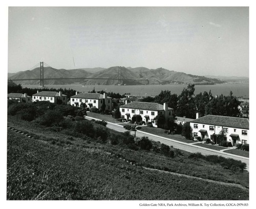 “View of San Francisco Bay and Golden Gate Bridge from the Presidio of San Francisco. 30 March 1951.”