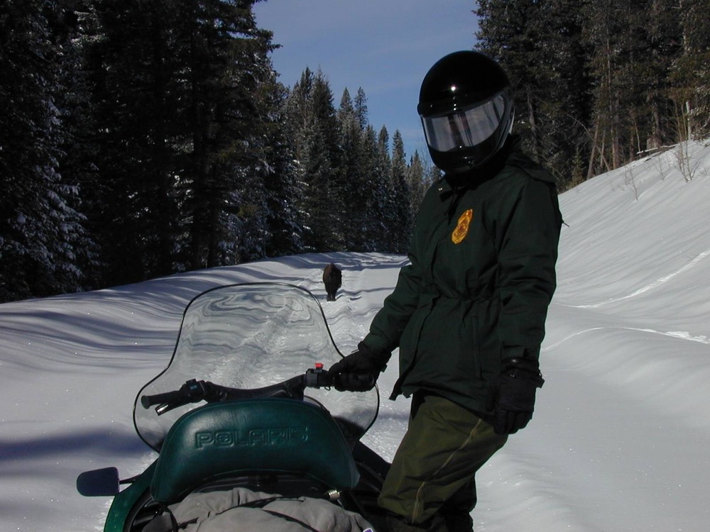 Rangers on patrol in winter on North Rim
