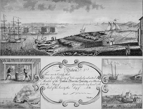 A membership certificate for the Salem Marine Society, engraved in 1797 by Abijiah Northey, Jr.