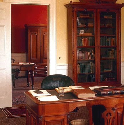 The Collector of the Port of Salem had a suite of offices on the second floor of the Custom House. The Collector's offices were furnished with rich colors and fine furniture. The furniture in these offices was purchased by the Customs Service in 1873.