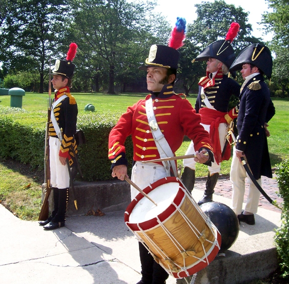 Reenactors portray officers, enlisted men and musicians of the US Marines during the War of 1812.
